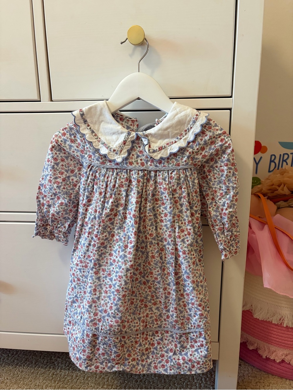 Sophie & Lucas Girls 24M Blue Red Floral Dress White Collar Madagascar